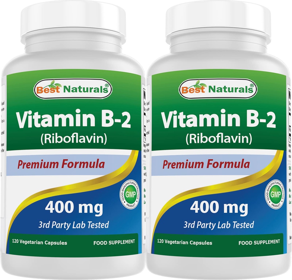 ベストナチュラルビタミンB2(リボフラビン)400mg - 片頭痛の救済 - Veggieカプセル - Conezyme Precursor - 120カウント(120カウント)