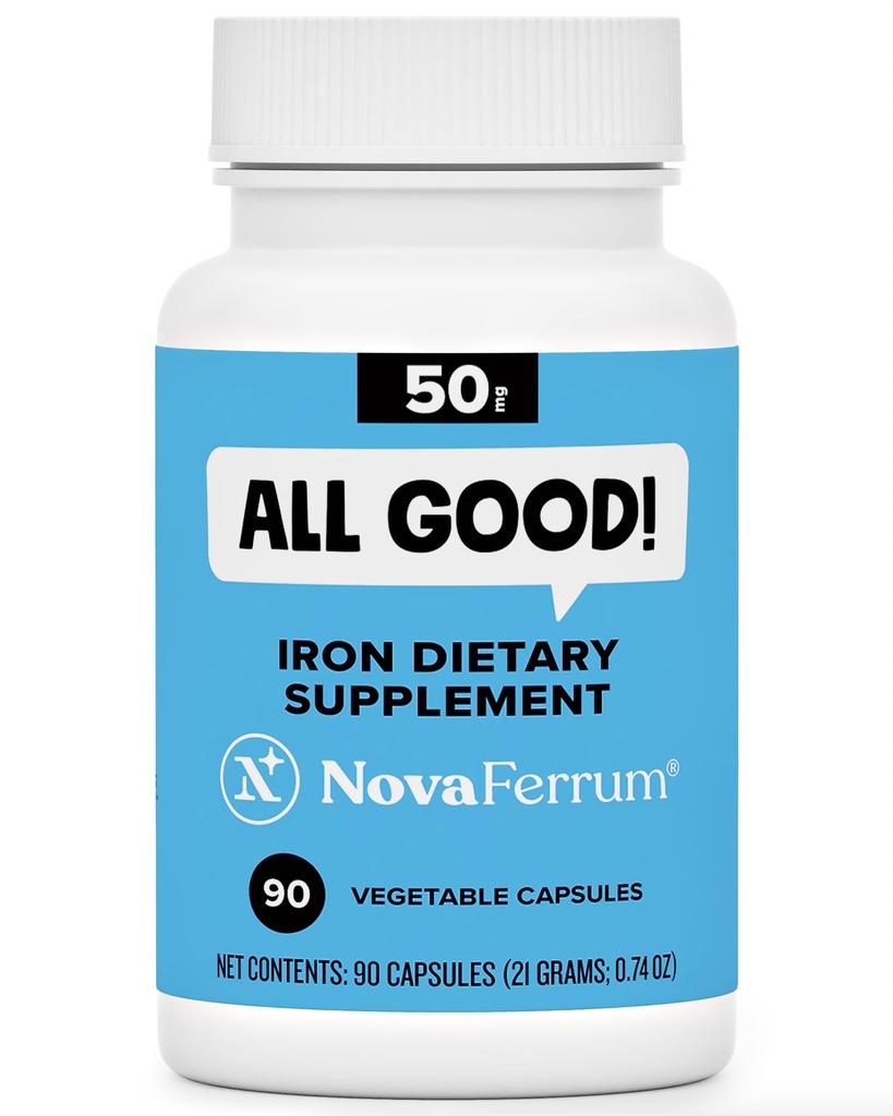 NovaFerrum All Good | アイアンカプセルの大人用サプリメント | 貧血 | 50mgの鉄 | 90 食 | 砂糖無料 | ビーガン | グルテンフリー