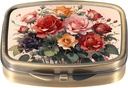 Dynippy Pill Case Pill Box with Mirror Retro Pocket 2 Compartment Medicine Case ビタミン Pill オルガナイザー for Pocket Purse and Travel (かわいい花)