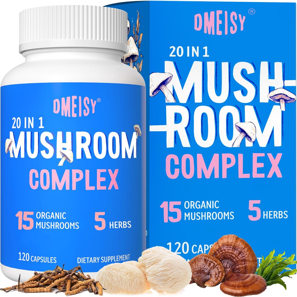きのこのサプリメント2600mg、20-in-1キノココンプレックス、ライオンズマネ、コルディセプ、レシ、トルコテール、チャガ - 脳は、記憶と焦点、記憶の補足、気分、免疫、120カプセルのためのサプリメント