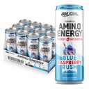 最適栄養アミノエネルギースパークリング水和ドリンク、電解液、カフェイン、アミノ酸、BCAA、砂糖無料、ニューブルーラズベリーラッシュ、12 Flオズ、12パック(パッケージ5月Vary)