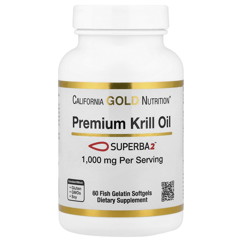 カリフォルニアゴールド栄養プレミアムKrillオイルSuperba2 Bioavailable Omega-3sのAntarctic Krill - ハート&脳の健康サポート - グルテンフリー、非GMO - 1000mg - 60フィッシュゼラチンSoftgels