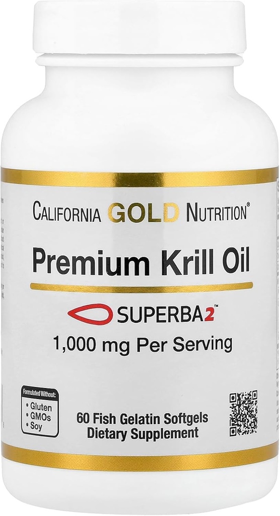 カリフォルニアゴールド栄養プレミアムKrillオイルSuperba2 Bioavailable Omega-3sのAntarctic Krill - ハート&脳の健康サポート - グルテンフリー、非GMO - 1000mg - 60フィッシュゼラチンSoftgels