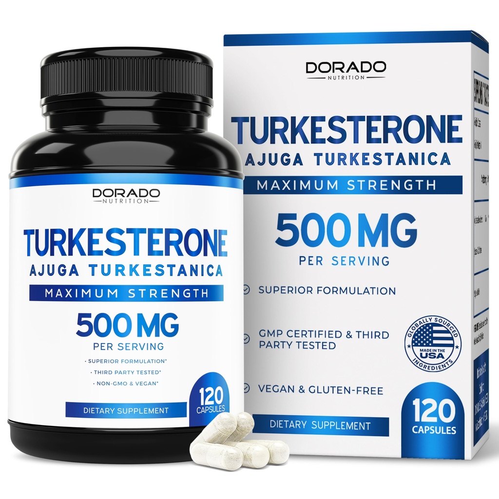 トルケステロンサプリメント500mg(120カプセル) - スタミナ、ドライブ、アスレチックパフォーマンス&マッスルマス - (アジュガトルケスタニカStd。 に 10% トルケステロン) - 非GMO&ビーガンカプセル