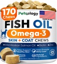 犬用オメガ3魚油 - 170咀嚼 - 犬用イチキ肌&アレルギー救済のためのオメガ3 - 皮膚&コートサプリメント - EPA&DHA脂肪酸 - 犬のアンチシェイディング&ホットスポット治療 - サーモンオイル