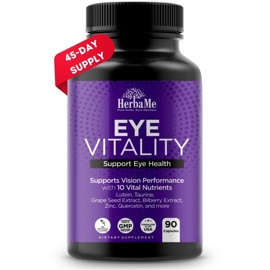 HerbaMeの目のビタミンはLutein、Bilberry、ベータ カロチン、L-タウリン、亜鉛およびケルセチン、90のカプセル、サポート ビジョン、OcularおよびMacularの健康、助けの目のフィルター青いライトを補います