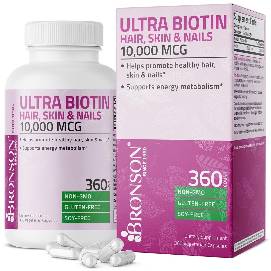Bronsonの超Biotinの10,000のMcgの毛皮および釘の補足、非GMOの360のベジタリアンのカプセル