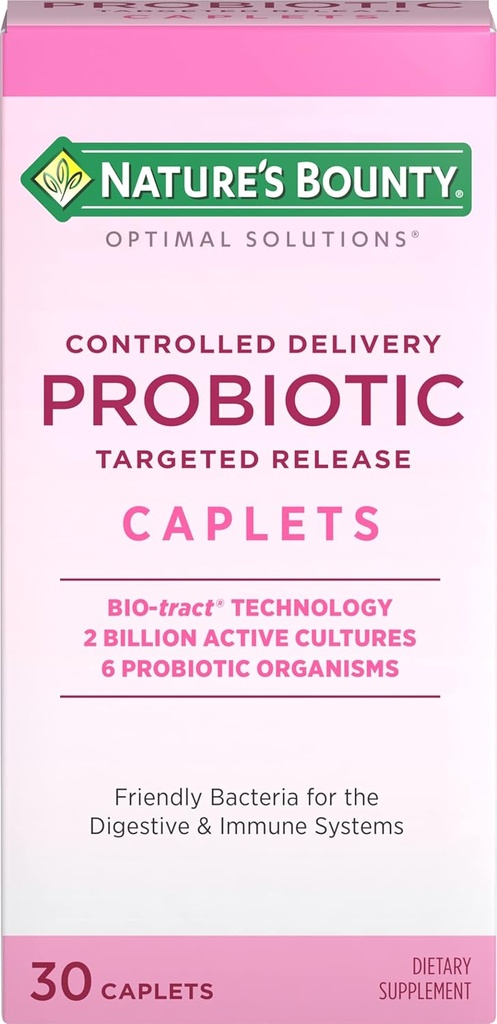 Nature's Bounty Probiotic、Controlled Delivery Dietary Supplement、Digestive、Intestinal、Immune Health、30 Caplets、30 Totalサービングをサポート