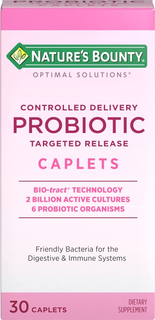 Nature's Bounty Probiotic、Controlled Delivery Dietary Supplement、Digestive、Intestinal、Immune Health、30 Caplets、30 Totalサービングをサポート