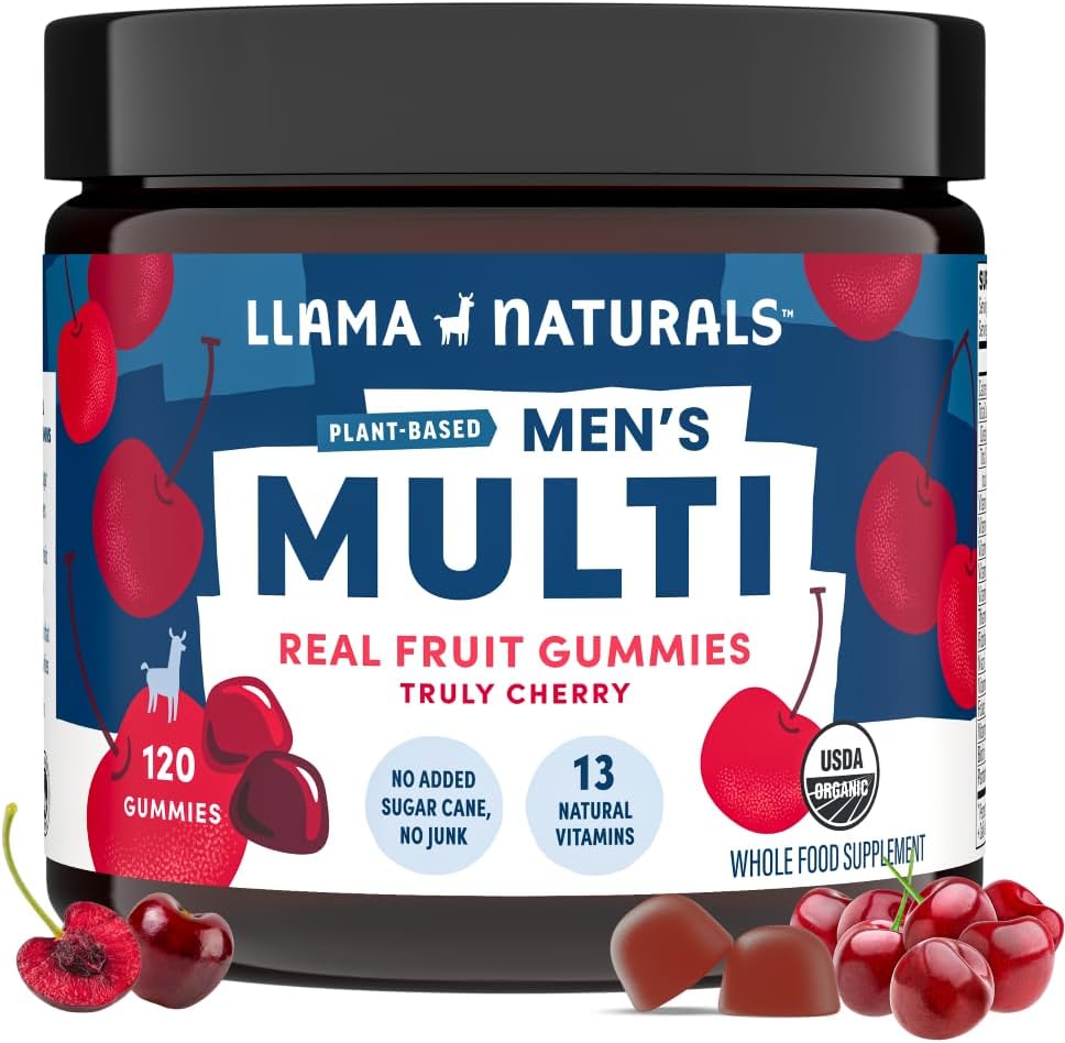 Llama ナチュラル 男性のためのマルチビタミン, 完全菜食主義者の, ビタミン D の有機性ガミー, C と K, 男性の実質のフルーツのガミー ビタミン, 咀嚼可能なマルチビタミン サプリメント, 砂糖なし, チェリー, 120 Ct