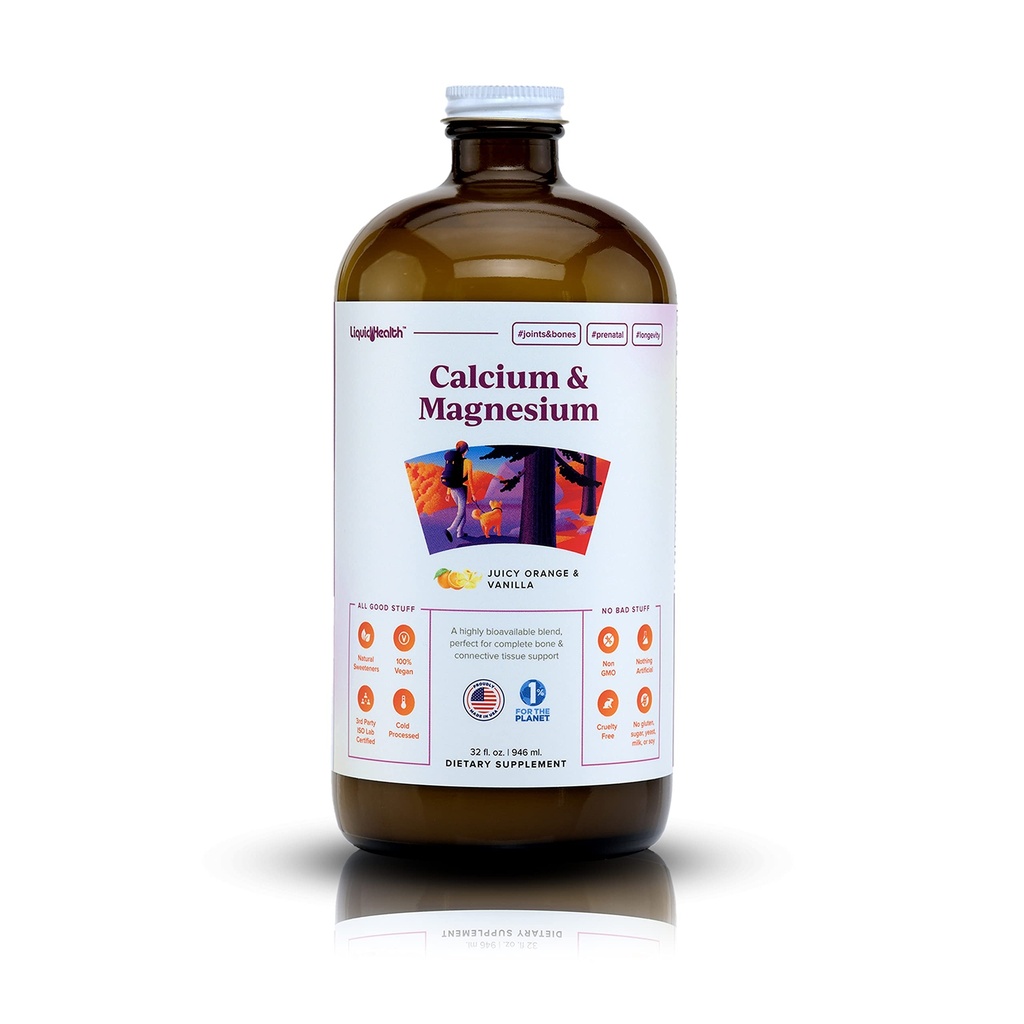 LIQUIDHEALTHのカルシウム及びマグネシウムの大人の液体のビタミンの補足-骨、接合箇所、筋肉、結合性ティッシュ サポート、中心の健康、必須栄養素-米国、ビーガン、非GMO、砂糖(32のoz)でなされる