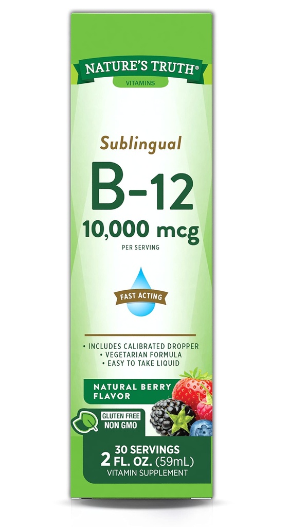 Nature's Truth Sublingual Vitamin B-12 10,000 Mcg、高速演技液、ナチュラルベリー風味、2液量オンス(パッケージ1)