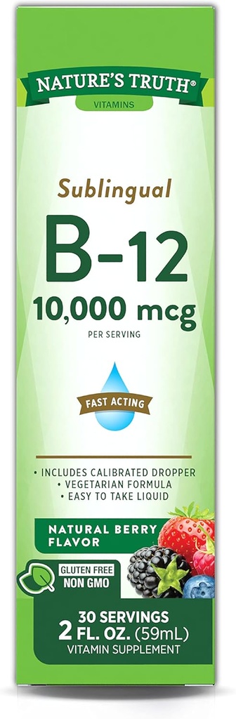 Nature's Truth Sublingual Vitamin B-12 10,000 Mcg、高速演技液、ナチュラルベリー風味、2液量オンス(パッケージ1)
