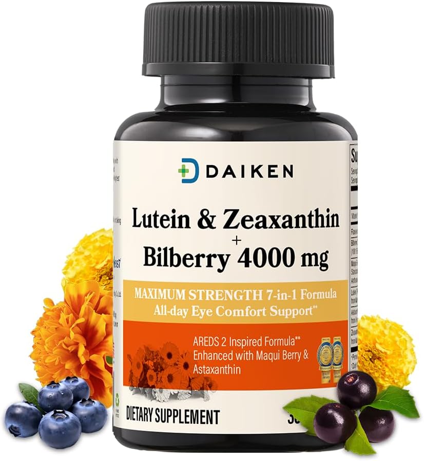 Daiken LuteinとZeaxanthinサプリメント、AREDS 2 Astaxanthin、Maqui Berry、Bilberry、Fluxseed Oil & Vitamin E、30 Softgelsと刺激された式