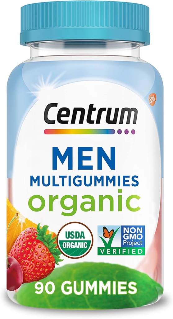 Centrum Men's Organic Multigummies、Men's Multivitamin Gummies、免疫サポート、エネルギー、および筋肉機能のための必須栄養素を持つ男性のための有機マルチビタミン - 90 カウント