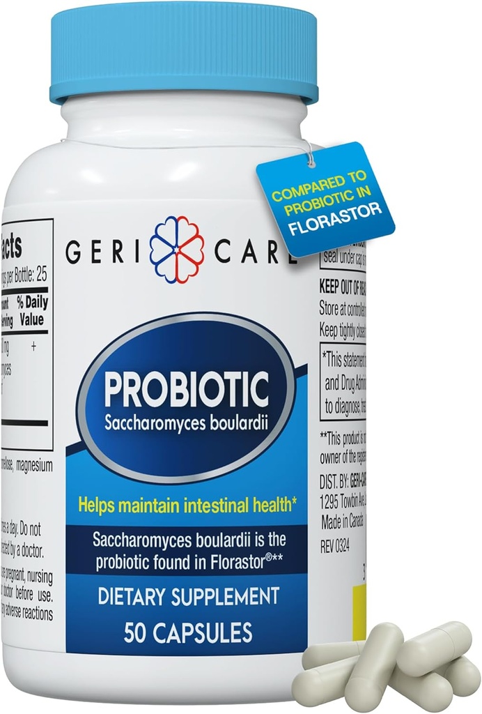 GeriCare S. Boulardii Probiotic Saccharomyces Boulardii - 女性と男性のための消化の健康のためのプロバイオティクス - 500mg - フローラストプロバイオティックGut式(50カプセル)の有効成分と比較して