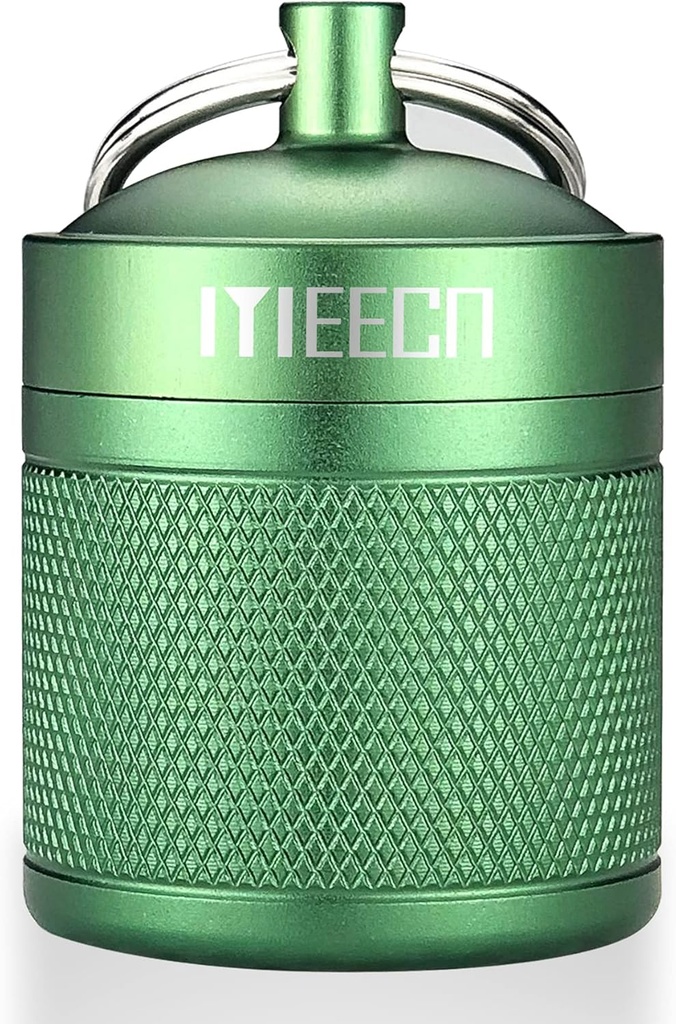 Keychainの丸薬のホールダー、箱、アルミニウム、防水容器、屋外の旅行キャンプのための丸薬のオルガナイザー サイズ:1.6 x 1.6 x 2 (緑)