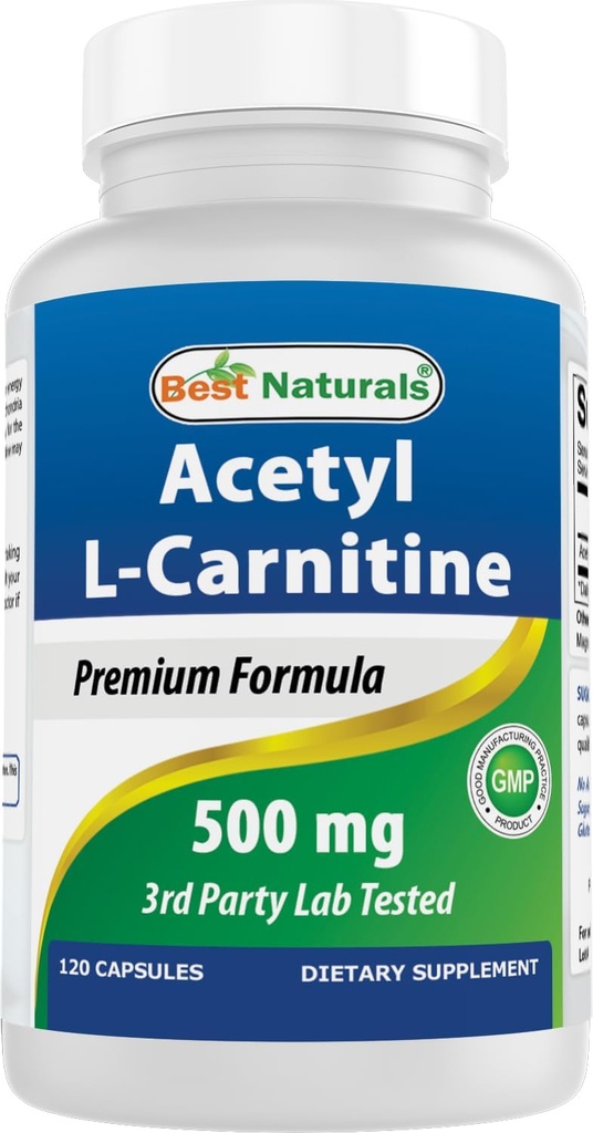 ベストナチュラルアセテートL-カルニチン(ALCAR)500mg、120カプセル、120サービング - 非GMOとグルテンフリー、1カプセル/サービング