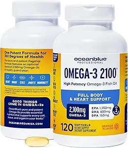 Oceanblue Professional 2100mg | トリプル強度オメガ3魚油サプリメント | ブルプレス | 高効力EPA DHA | ワイルドキャッチ - 120カウント(パッケージ 2) 天然オレンジ味
