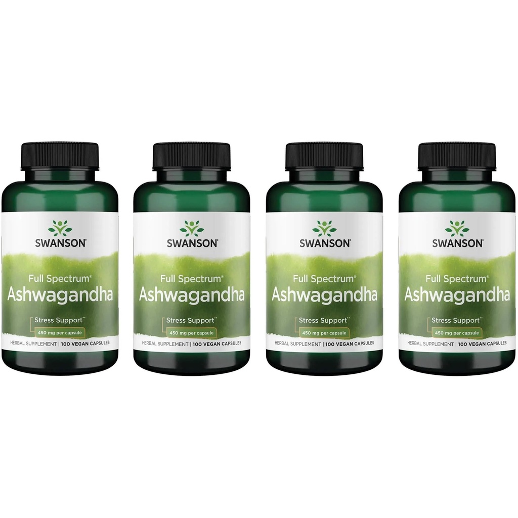 Swanson Ashwagandhaの粉の補足-Ashwagandhaの根との圧力救助及びエネルギーを促進するため-自然な健康のためのAyurvedicの補足(100のカプセル、450mg各)4のパック