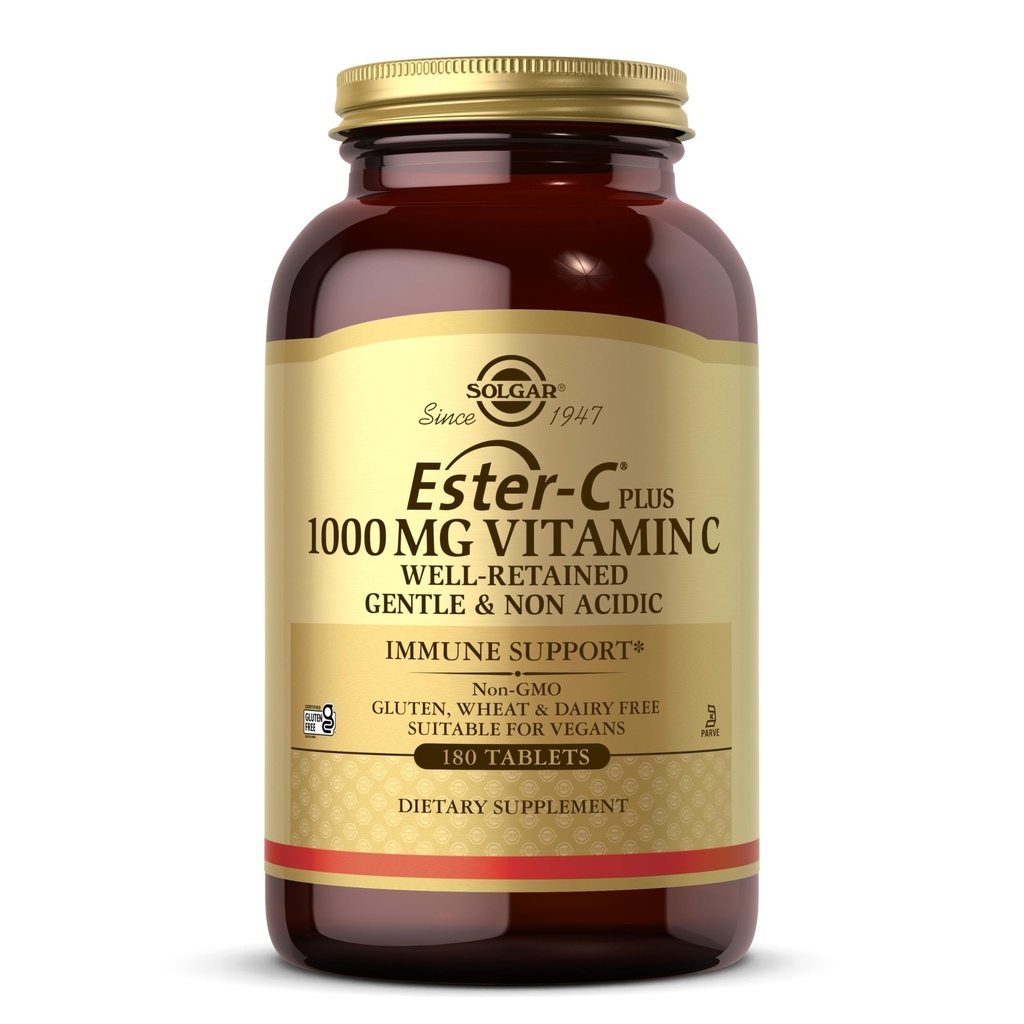 Solgar Ester-C Plus 1000mgビタミンC(Ascorbate Complex) - 180錠 - Gentle & Non Acidic - アッパー呼吸の健康をサポート - 非GMO、グルテンフリー - 180サービング
