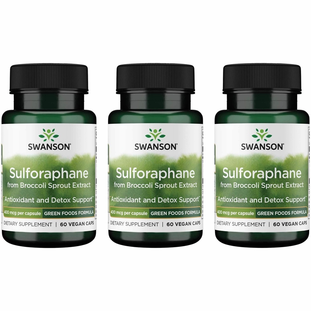 Swanson Sulforaphane - Broccoli Sprout Extractは、セルラー、GI Tract、および肝臓の健康をサポート - 天然サプリメントは、0.4% Sulforaphaneに標準化 - (60 Veggie Capsule、400mcg 各) (3パック)