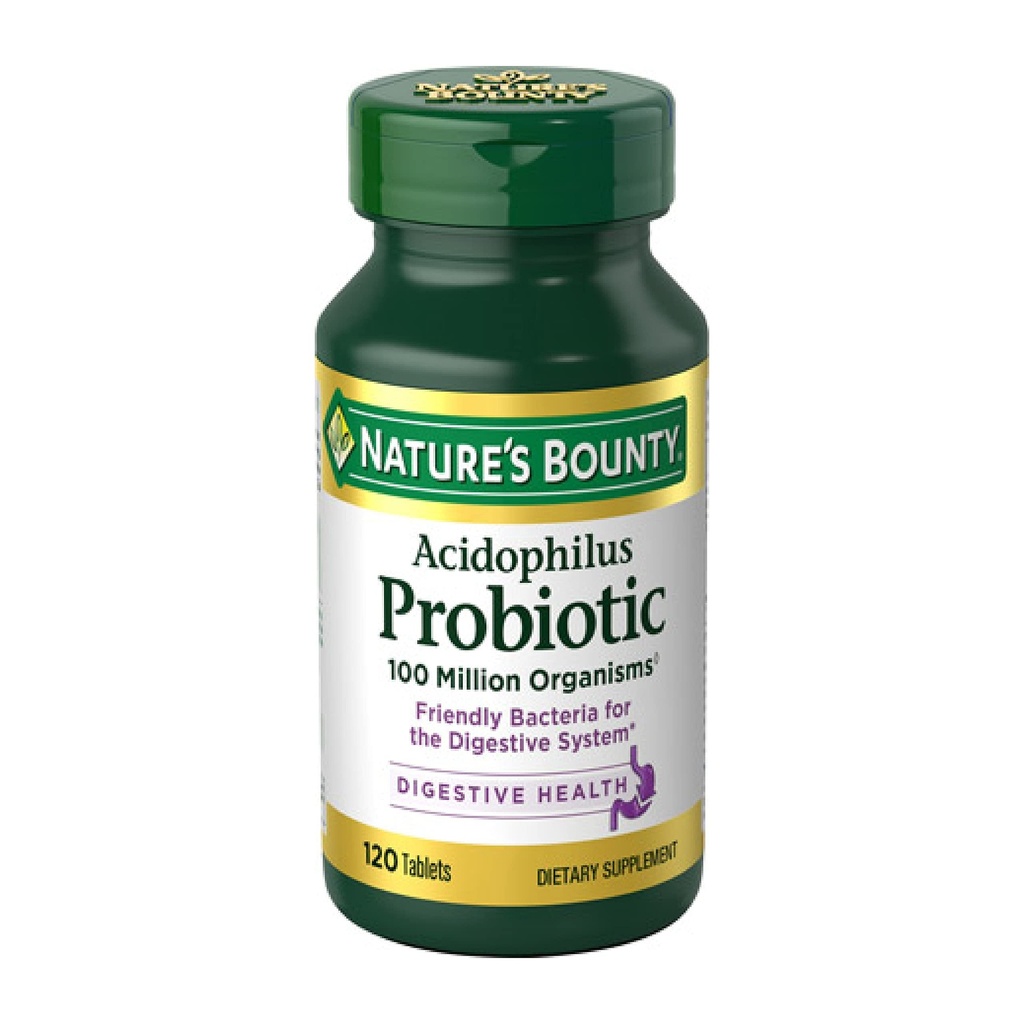 Nature's Bounty LactobacillusのAcdophilusのプロバイオティック サプリメント - 女性/男性消化器の健康のための毎日のプロバイオティック、100,000,000の組織、ベジタリアン、1日あたりのサービング、120のタブレット