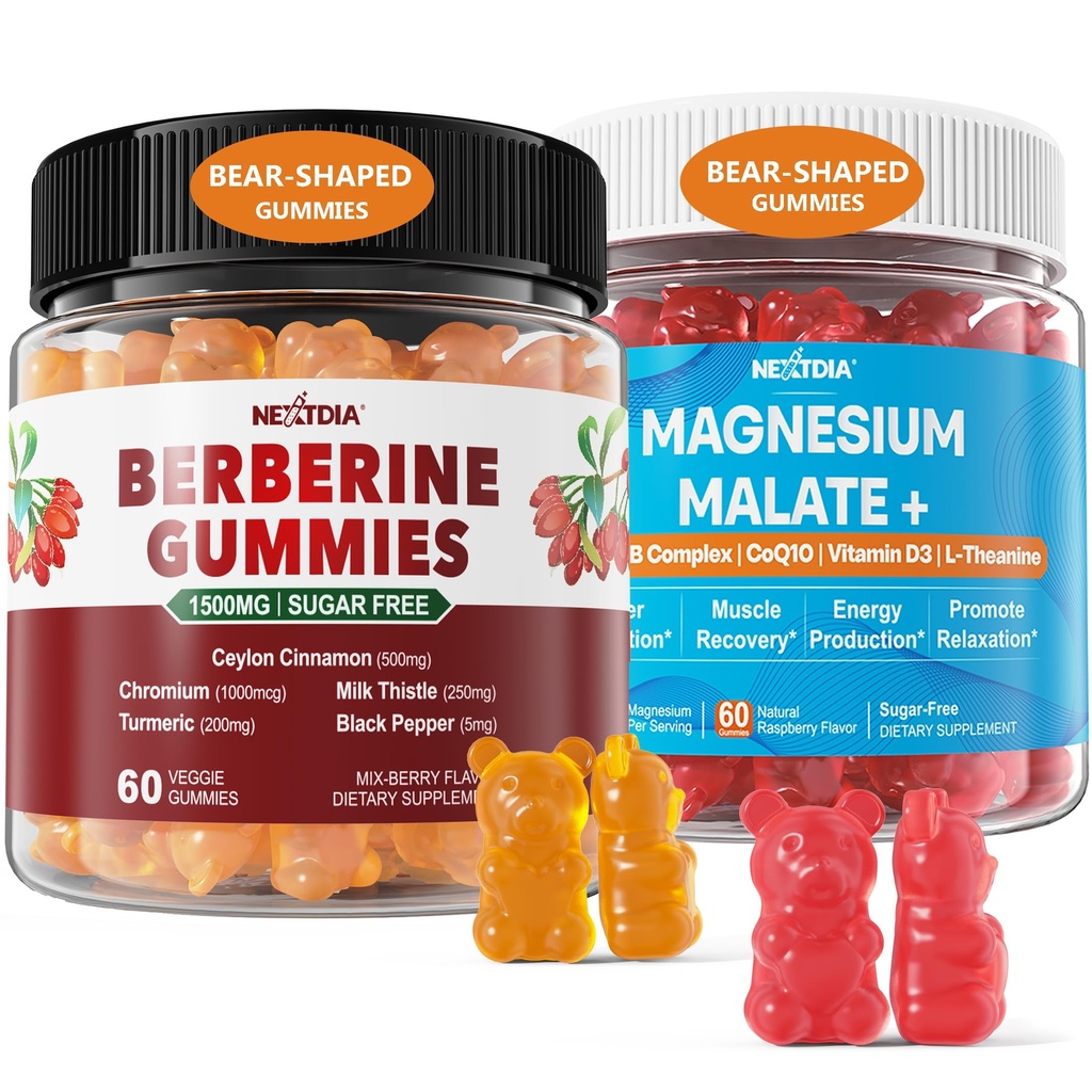 2Pack Berberineの補足のグミー1500mg + 2PackのマグネシウムはCoQ10-100mg GummiesとMalateを詰めます