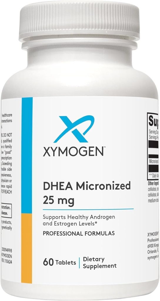 XYMOGEN DHEA 25 mg - Micronized DHEA Supplement for Women & Men - Support Healthy Androgen and Estrogen Levels & Adrenal Support (60 Tablets)