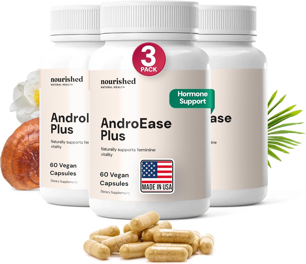 Nourished AndroEase Plus - 女性のための自然バランスサプリメント - 亜鉛とビーガンフォーミュラ&ソーパルメット - 180 毎日のウェルネスとバイタリティのためのカプセル - アメリカ製
