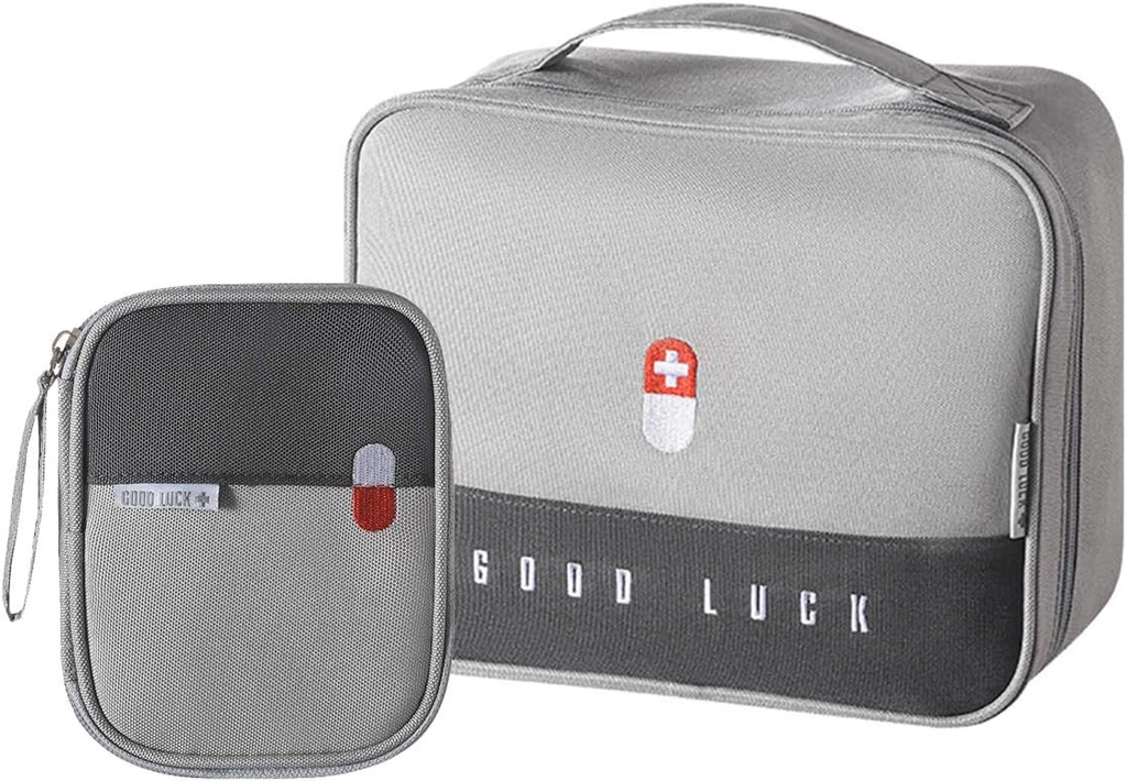 空のファースト・エイド袋旅行医学の供給は家族のための薬袋の便利な安全キットのスーツをハイキングします キャンプの車オフィスの職場、灰色を絶縁しました
