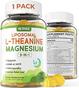 Liposomal L-Theanine 200mgのマグネシウムはGABA、5HTP、Apigenin、ビタミンB6及びD3、Ashwagandhaのレモン バルムの葉、Melatoninの緩い気分及び筋肉のための自由な睡眠のけいれんを解放します、2パック