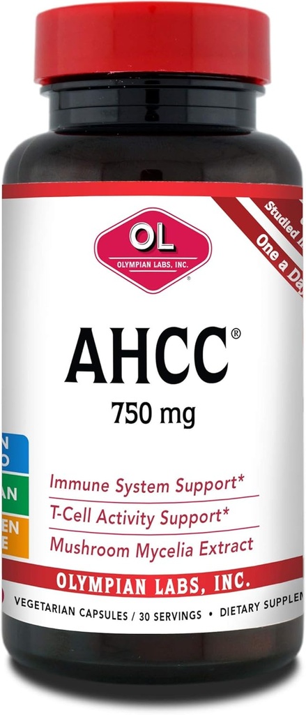 Olympian Labs Premium AHCC カプセルあたり AHCC サプリメント 750mg - 免疫健康、肝臓機能、および自然なキラー細胞活動をサポート- 30 カプセル