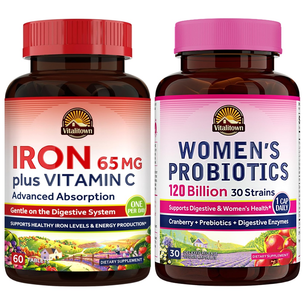 Vitalitown女性のプロバイオティクス&アイアンサプリメントバンドル