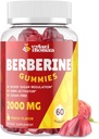 2000mg Berberineの補足のグミ - セイロンシナモンキャンディ、ターメリック、マグネシウム、クロム - 砂糖無料、ビーガン、非GMO、グルテンフリー - ピーチフレーバー60グミ - 1パック
