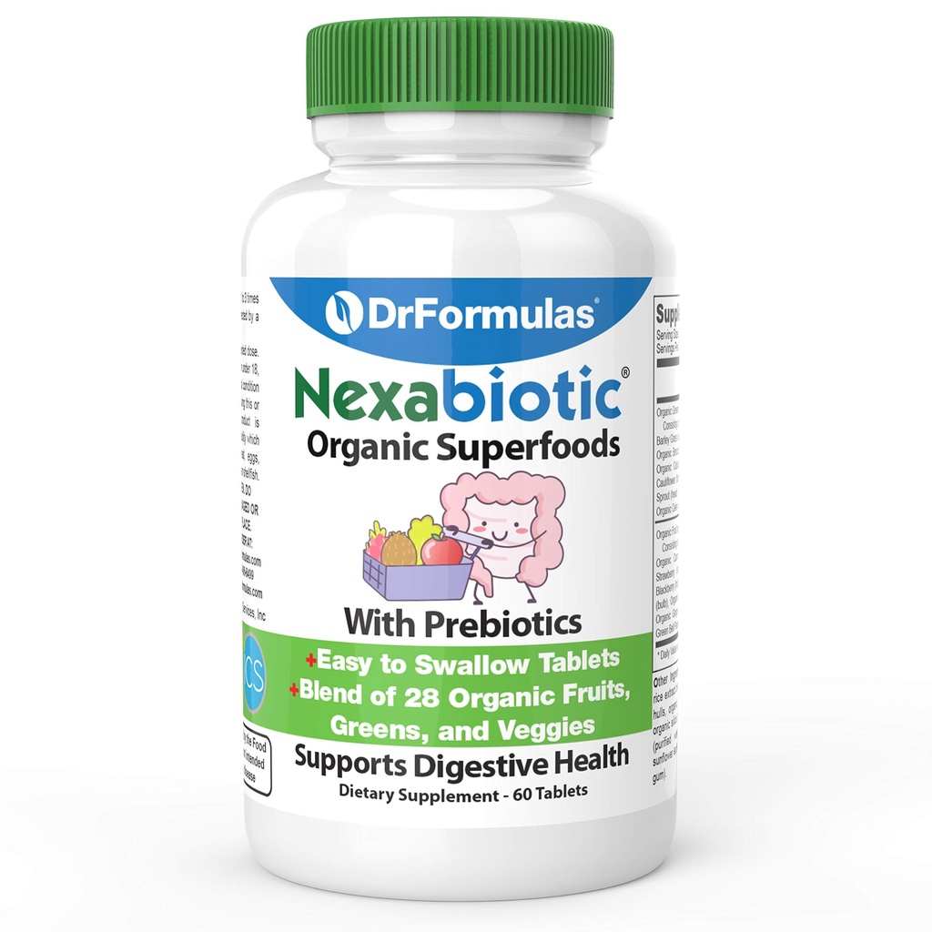 DrFormulasの便秘救済のための有機プレバイオティクス繊維 | 抗生物質消化の健康のためのNexabiotic Superfoodタブ、60錠