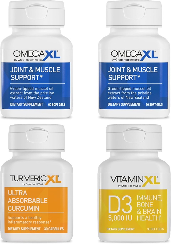 OmegaXL免疫支持バンドル - (2) 60カウント+ターメリックXL +ビタミンXL D3 - 最適な免疫健康をサポート(4のパック)