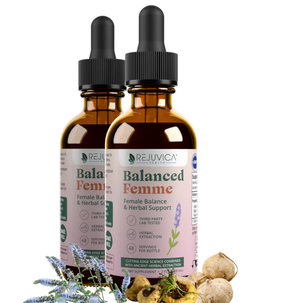 Rejuvica Health Balanced Femme - ホットフラッシュと女性のバランスのためのMenopauseサポート - より良い吸収のための液体配達 - ブラックコホッシュ、ドンキア、バイテックス、マカルート&もっと!