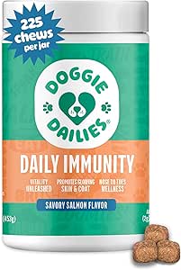 Doggie Dailies Omega 3, Salmon Oil & Nutrients for Skin, Coat & Allergy Support (Salmon, 225 Soft Chews)