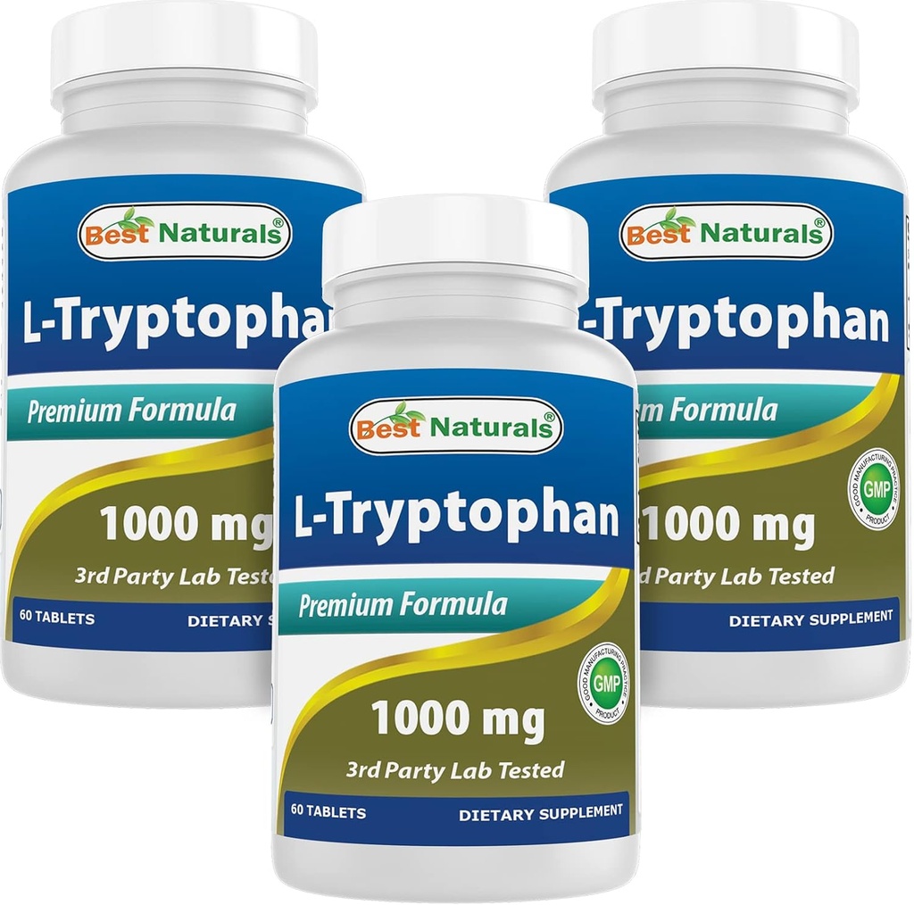最高のナチュラル L-Tryptophan 1000 mg 60錠(60カウント)