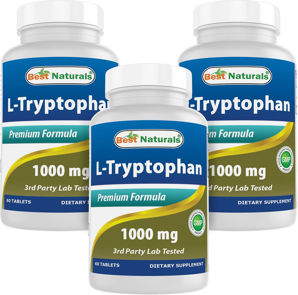 最高のナチュラル L-Tryptophan 1000 mg 60錠(60カウント)