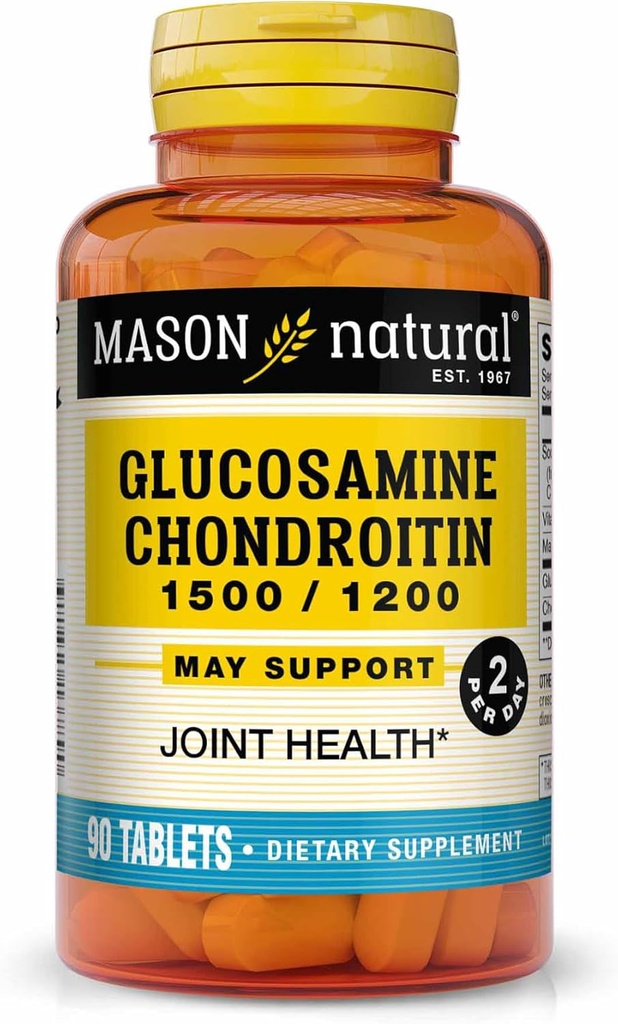 MASON NATURAL Glucosamine Chondroitin 1500/1200 2 Per Day with Vitamin C - Supports Joint Health, Improved Flexibility and Mobility*, 90 Capsules