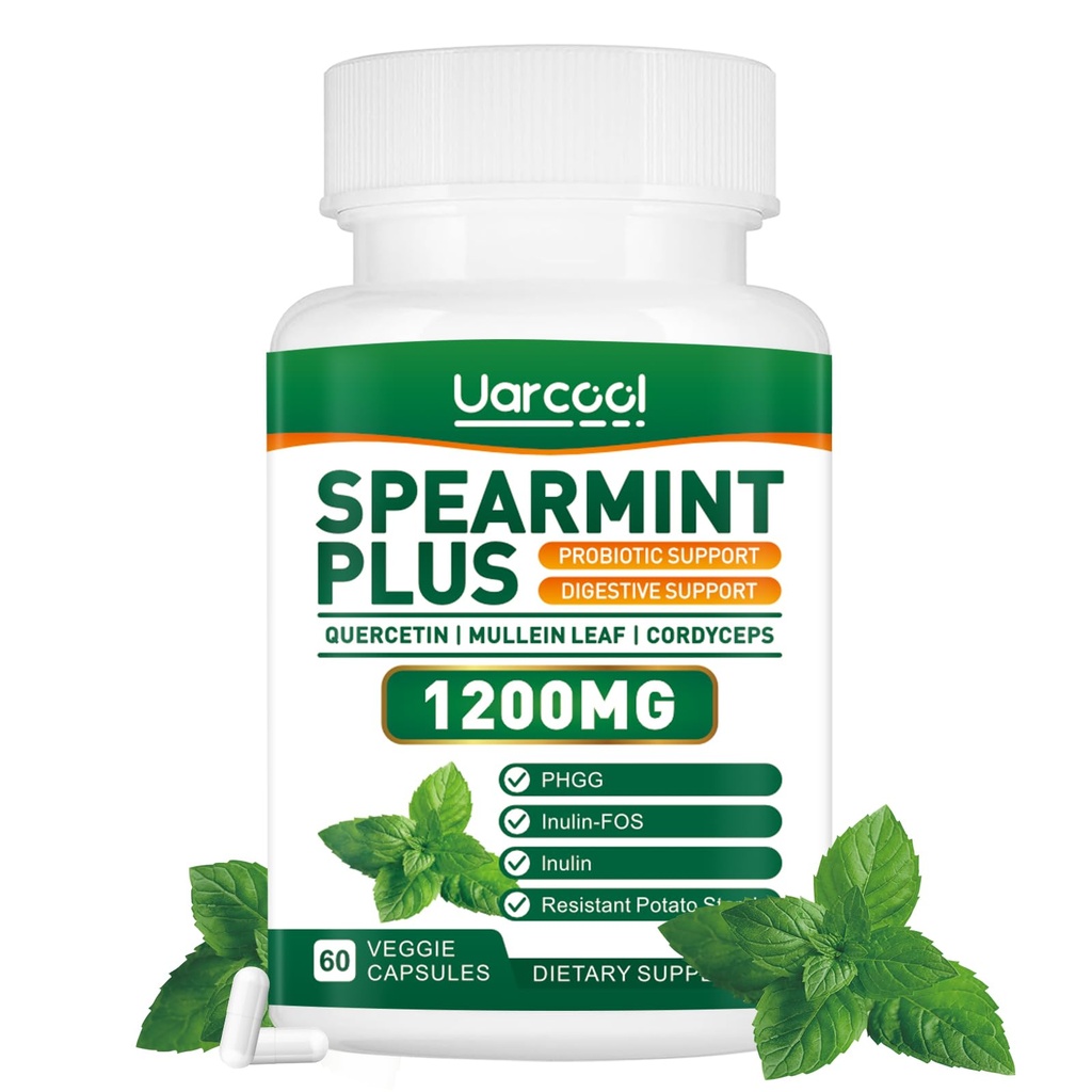 スペアミントプラスサプリメント1200mg - 消化器、皮膚、胃の健康、代替スペアミントティー - 米国製&テスト - 60Softgels