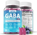 GABA Gummies 500mg - Lテアニン、5-HTP、ビタミンD3、B12、アッシュワガンダ、メラトニンフリー、脳カルム、モッド、ザッズベター、大人のGABAサプリメント、ブルーベリーフレーバー、1パック
