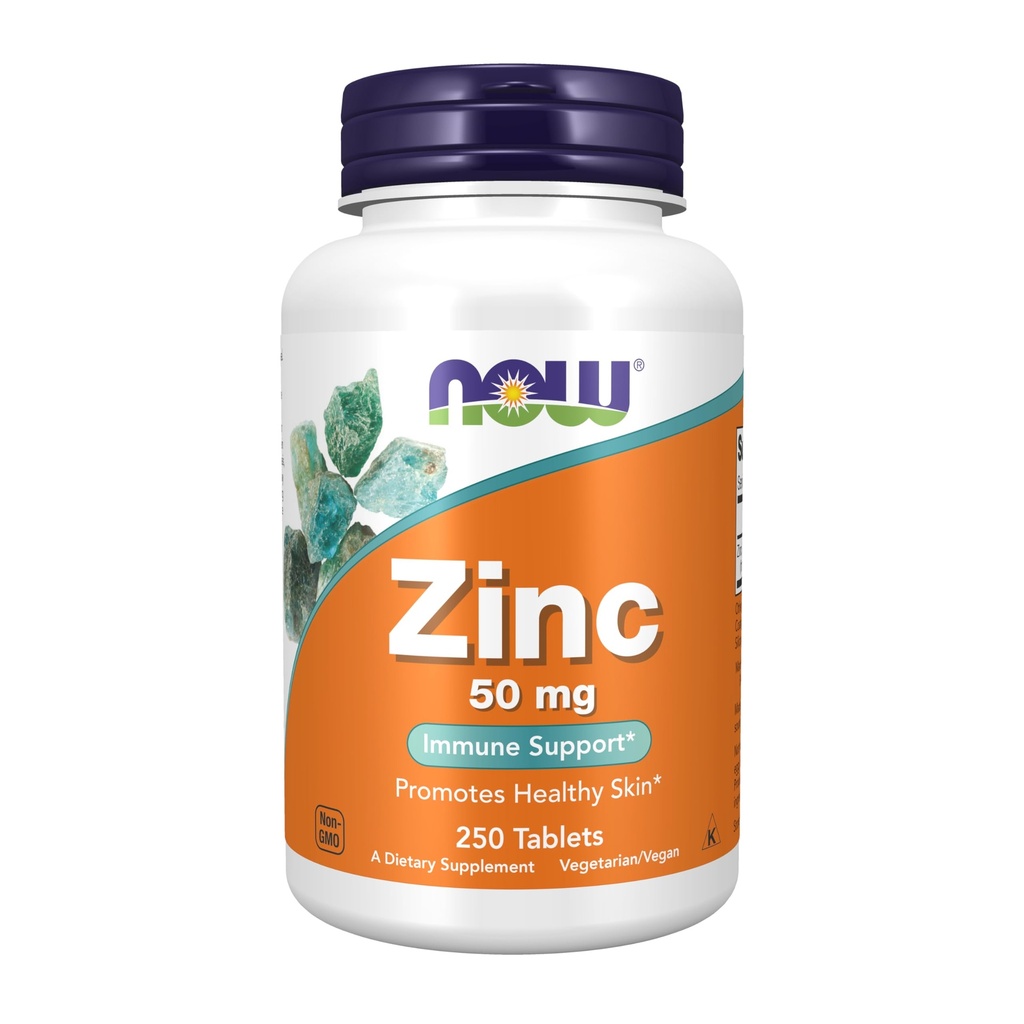 NOW食品は、亜鉛(亜鉛グルコン酸)50mg、サポート酵素機能*、免疫サポート*、250錠を補います