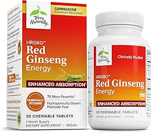 テリー自然にHRG80赤いGinsengエネルギー-サポート健康なエネルギー及び焦点-韓国の赤いGinsengの根の粉が付いている草の補足-援助の健康な持久力へのビーガン タブレット- 30のChewableタブレット