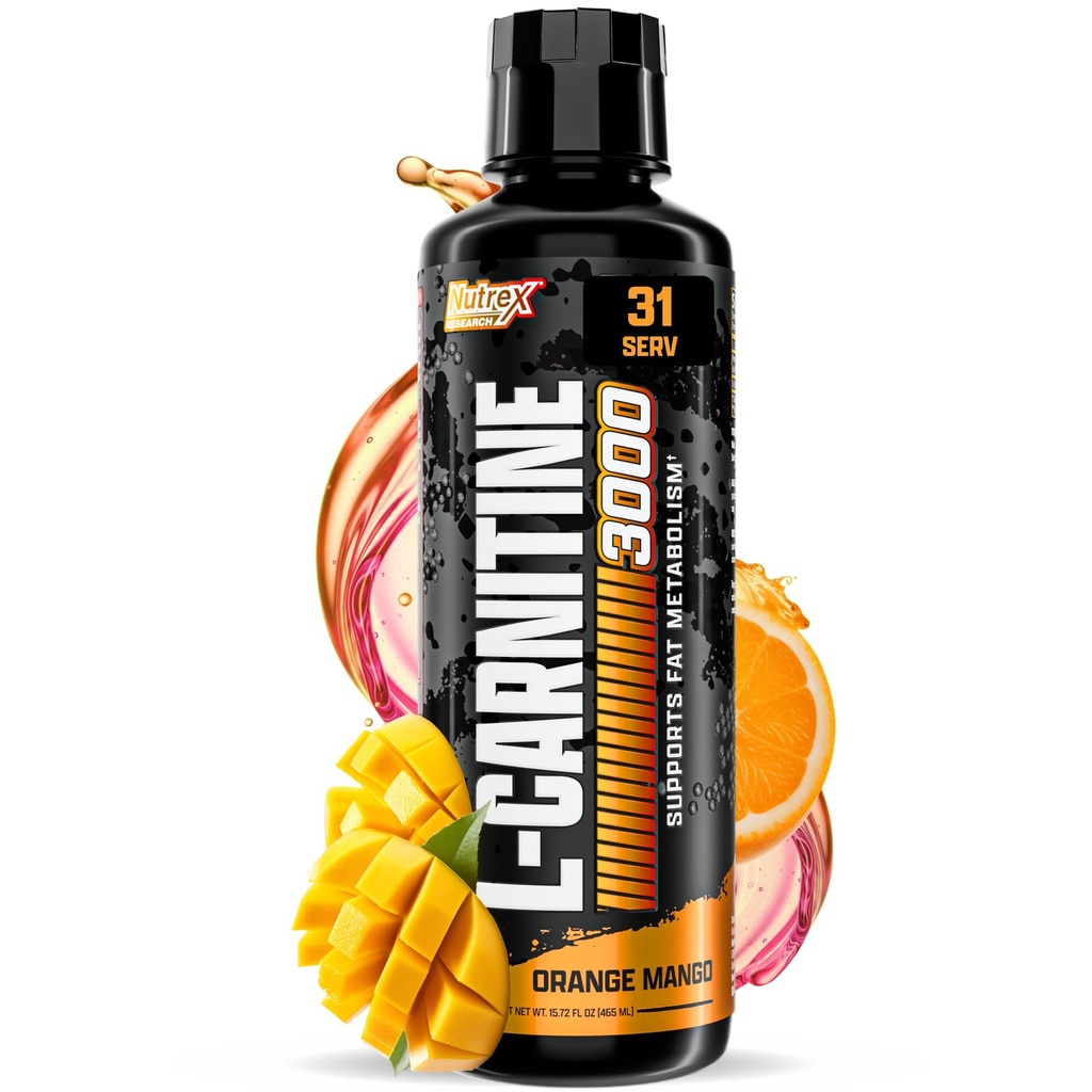 Nutrex Research Liquid Carnitine 3000 | オレンジマンゴー | 興奮剤無料 | 31 提供 16 Fl Oz