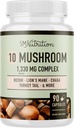 10個のきのこコンプレックスサプリメント | 1300+ MG ライオンズマネ、トルコテール、コルディセプ、礼石、椎茸、舞茸、チャガ&ホワイトボタンマッシュルーム | 免疫&適応剤サポート | 90 C