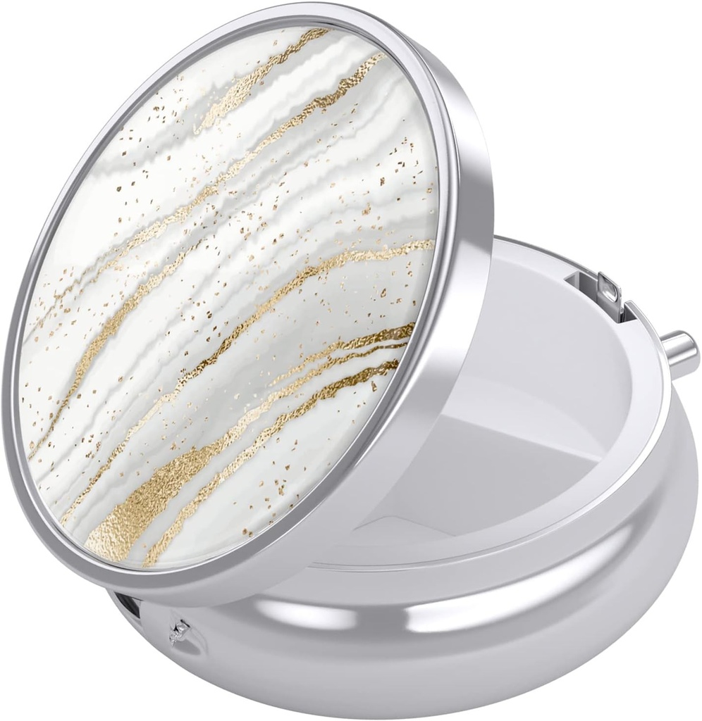 Nipichshaの丸薬箱、財布のための小さい丸薬箱及びポケット、かわいい旅行薬のオルガナイザー、ビタミン、薬、魚油及び補足、白い大理石を握る携帯用薬の容器のホールダー