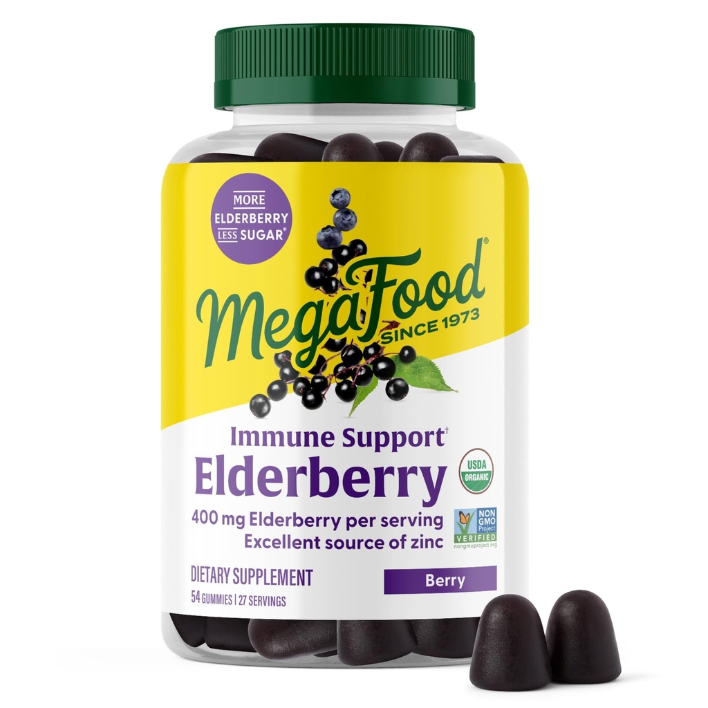 Megafoodエルダーベリー免疫サポートサプリメント - 大人のためのビーガンエルダーベリーガミー - 亜鉛とリアルフードで作られた - ペクチンベースの、グルテンフリー、USDAオーガニック - 54グミ、27のサービング